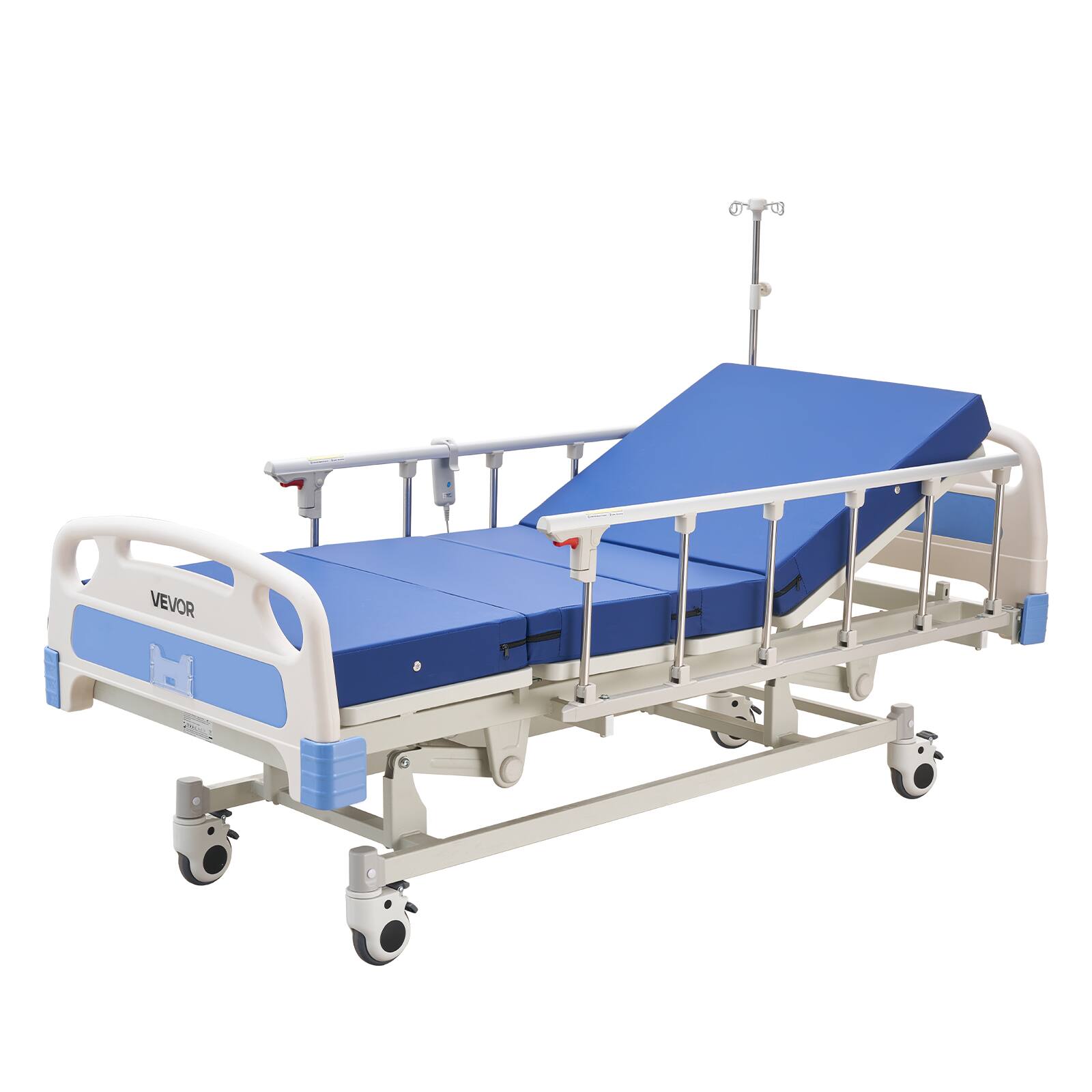 Alt View 5. VEVOR - Premium 3 Function Full Electric Hospital Bed, ICU Electric Medical Bed with Backrest, Legrest & Height Adjustment - White;Blue.