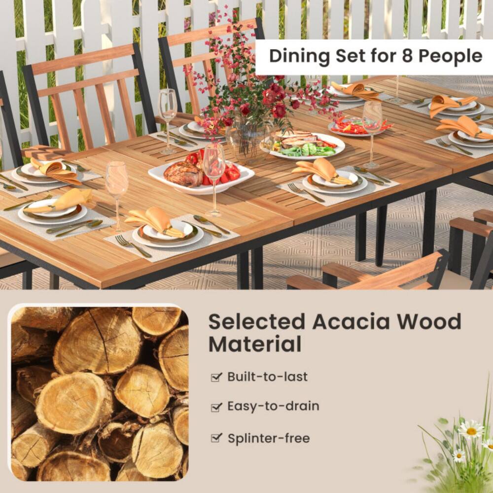 Dining Set for 8 People

Selected Acacia Wood Material

- Built-to-last
- Easy-to-drain
- Splinter-free