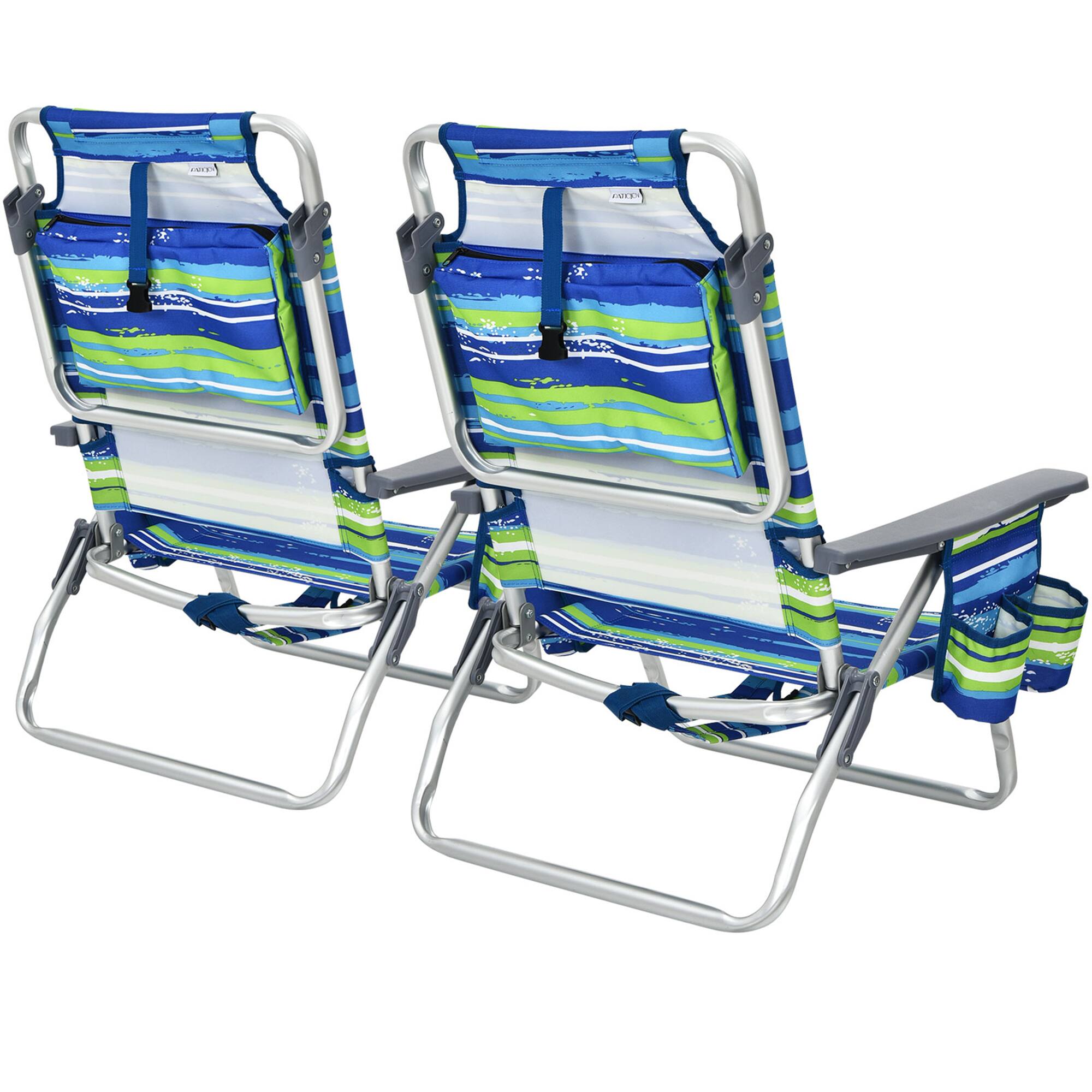 Alt View 9. Gymax - Gymax 2PCS Folding Backpack Beach Chair Reclining Camping Chair w/ Storage Bag - Blue.