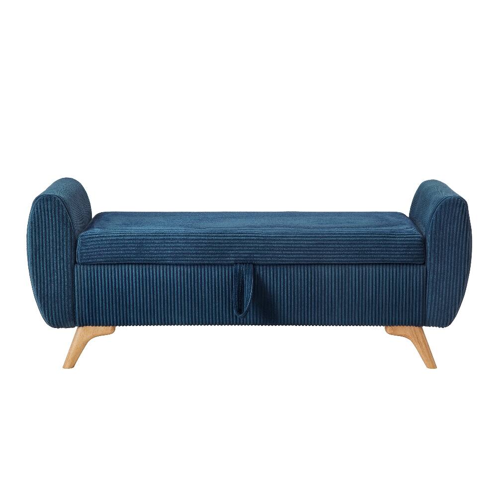 Alt View 9. Ropilly - Ropilly 57" Blue Corduroy Storage Bench, Modern Upholstered Bed Bench with Wood Legs for Bedroom & Entryway - Blue.