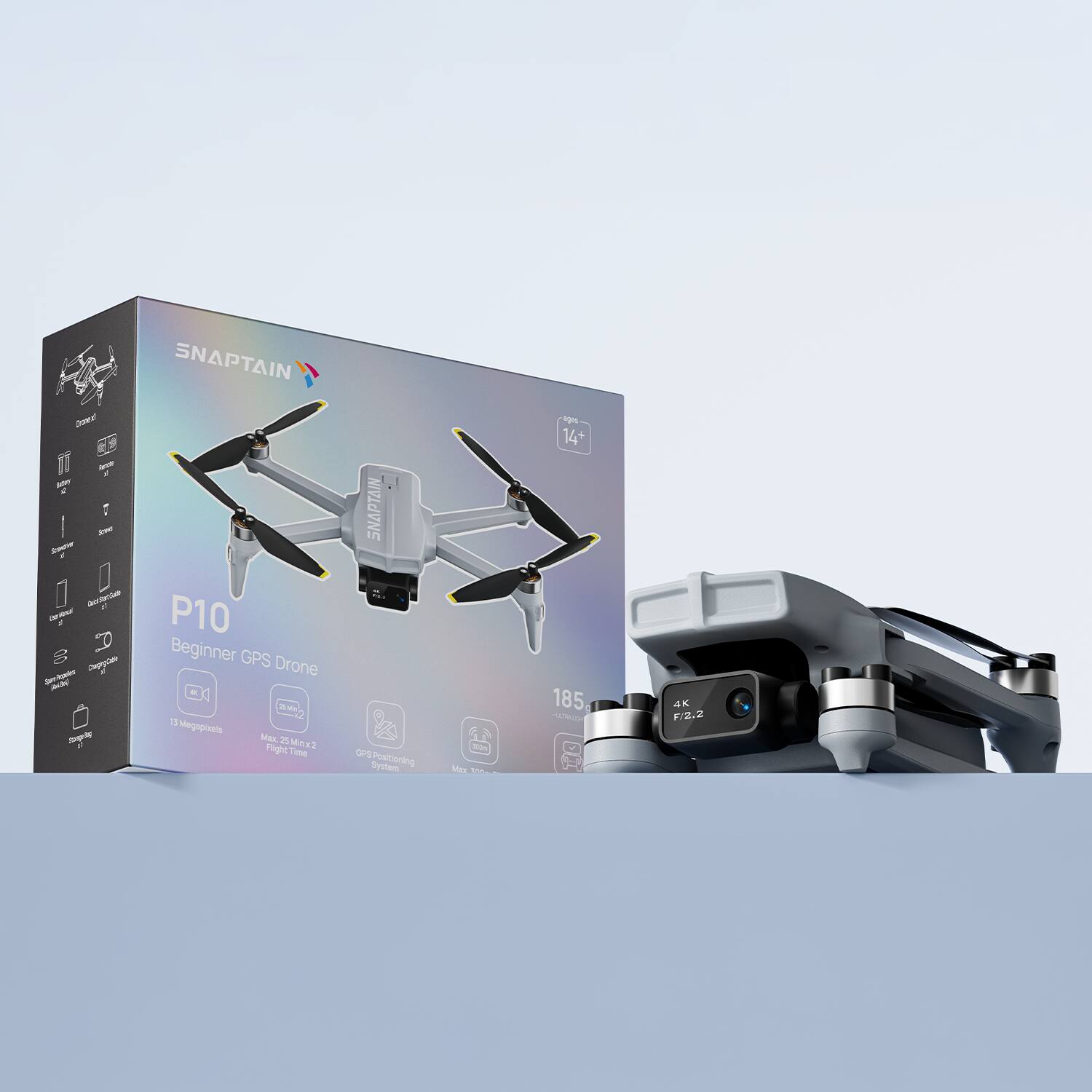 SNAPTAIN P10 Beginner GPS Drone

- 14+ Age
- 185° Wide Angle
- 4K F/2.8
- 13 Megapixels
- Max 25 Min Flight Time
- GPS Positioning System
- 2.4 GHz
- 1080P Live Streaming
- 3-Axis Gimbal
- 25M No Obstacle
- 1000mAh Battery
- 25M No Obstacle
- 1000mAh Battery
- 1000mAh Battery
- 1000mAh Battery
- 1000mAh Battery