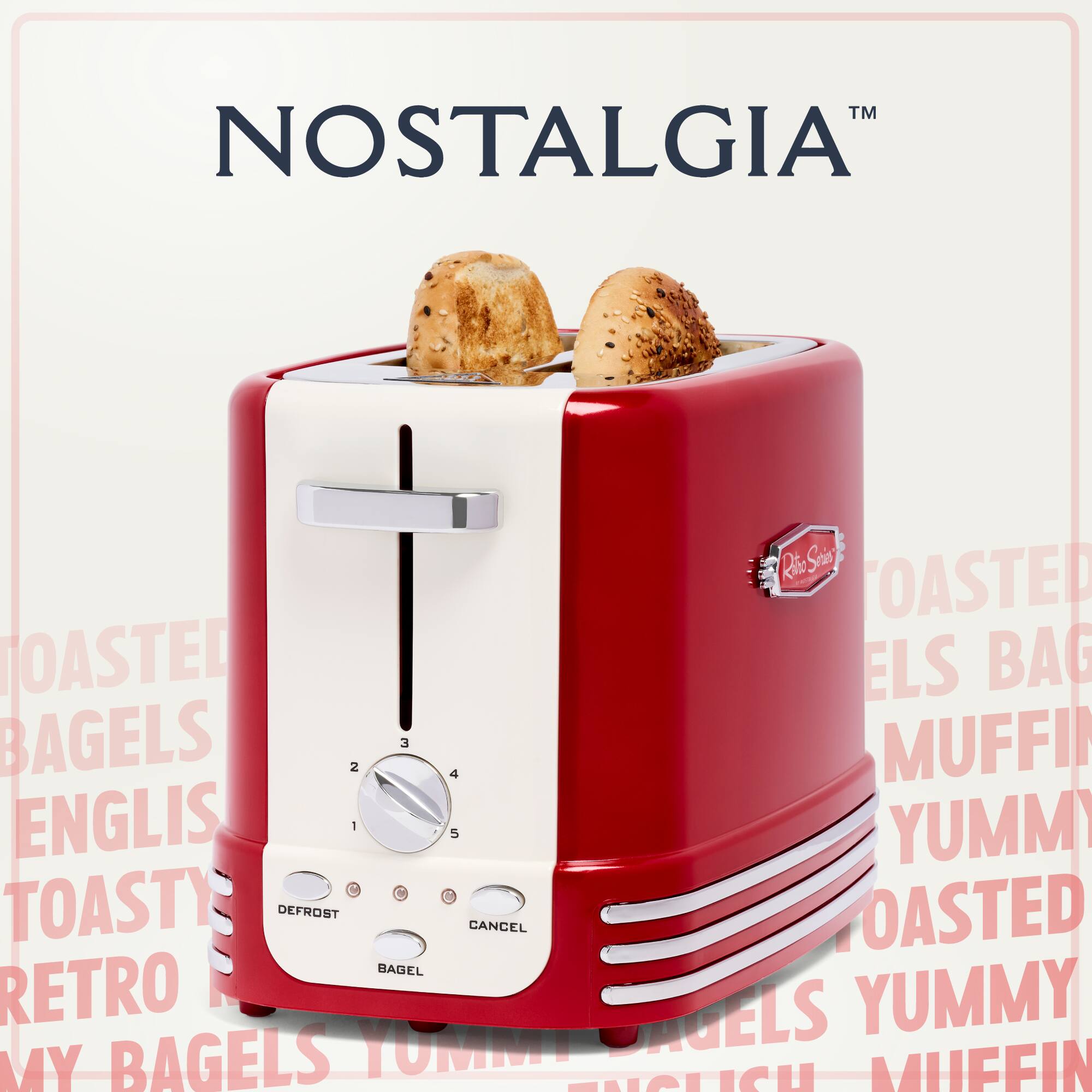 Nostalgia™  
Toasted Bagels  
English Muffins  
Toasty  
Retro  
My Bagels  
Yummy  
Defrost  
Cancel  
Bagel