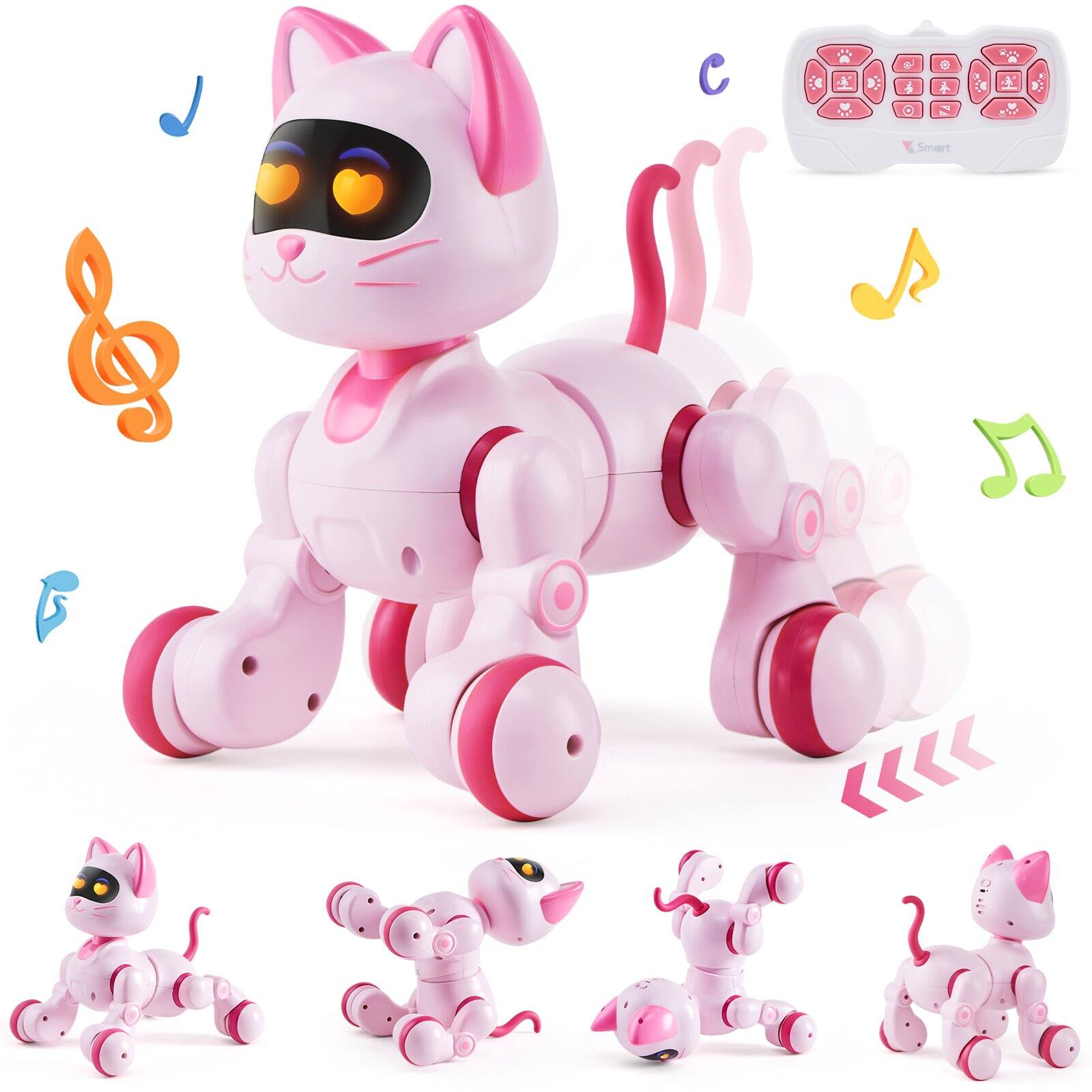 Front. Glintex - RC Cat Robot Smart Interactive Pet Toy, Remote Control Robotic Cat with Touch & Voice Control, Dancing Singing for Kids.