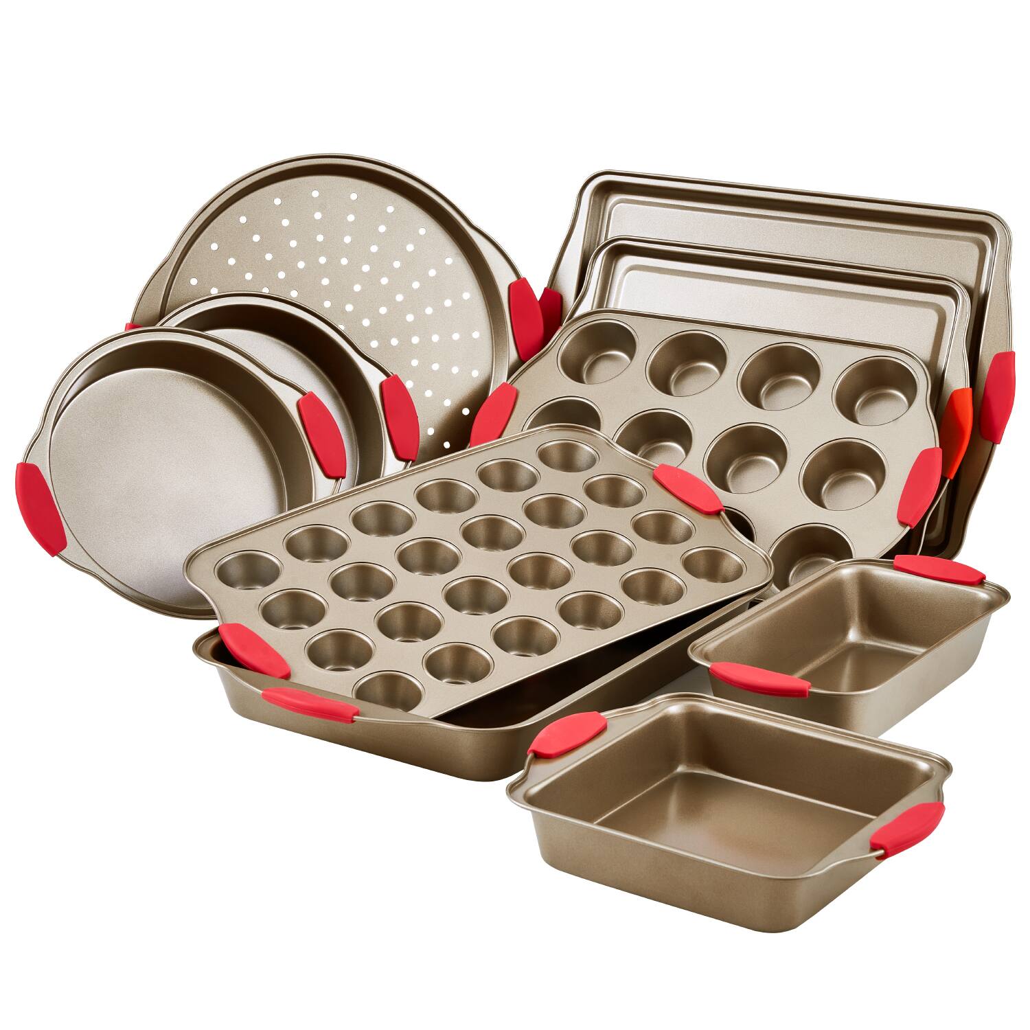 Alt View 4. VEVOR - Baking Pans Set, 10-Piece, Nonstick Carbon Steel Cookware Sheets & Trays, Stackable Kitchen Oven Bakeware Cooking Sets - Gold.