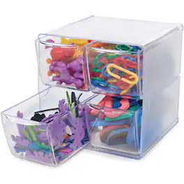Deflecto - Stackable Cube Organizer 4 Drawer 6" x 6" x 7.25" Desktop Stackable Plastic - Clear