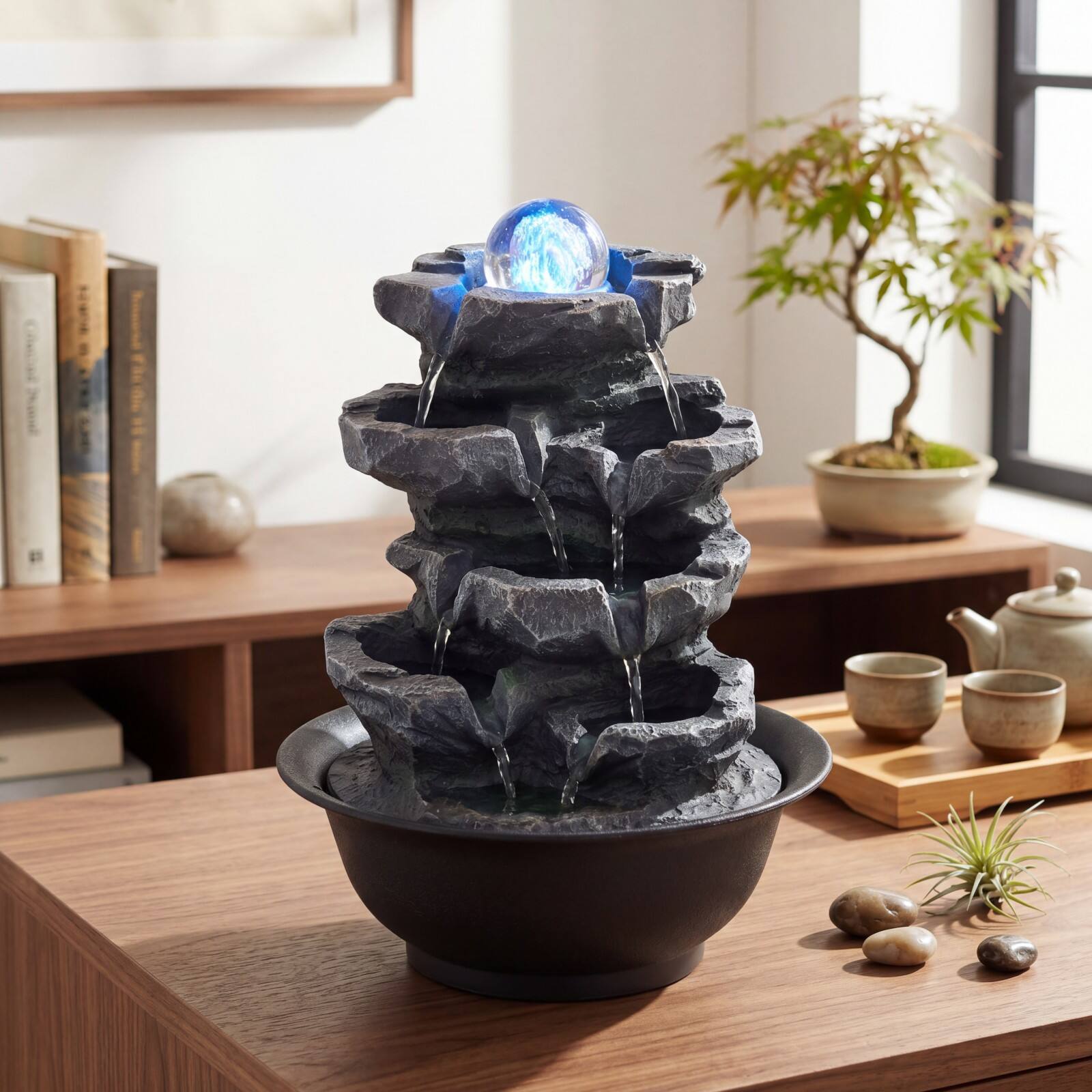 Alt View 4. Costway - Costway Tabletop Water Fountain with Rolling Crystal Ball, Color-Changing LED Light, Pump - Black.
