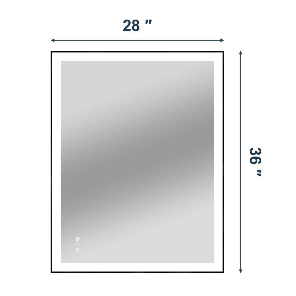 Angle. Kadyn - 36x28 Inch Vertical Rectangle LED Bathroom Mirror with Black Metal Frame - Black.