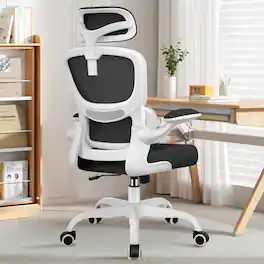 KERDOM - High Back Ergonomic Office Chair, Breathable Mesh Desk Chair with Lumbar Support, Flip-up Arms, Computer Gaming Chair - White