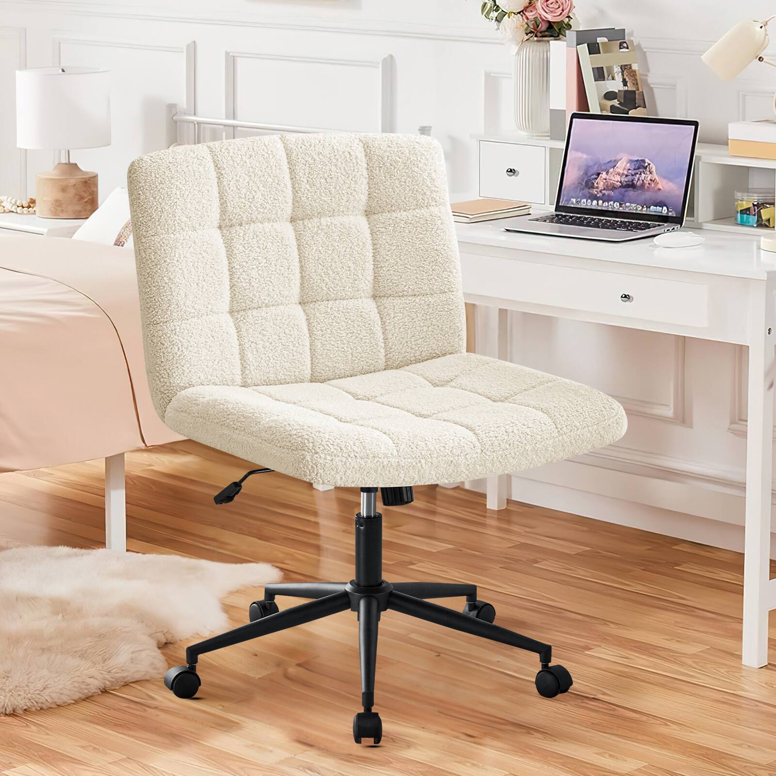 Angle. Spaco - Spaco Executive Office Armless Ergonomic Chair, Adjustable Lumbar Support, Height and 363 Swivel,for Home Office Study - Ivory White.
