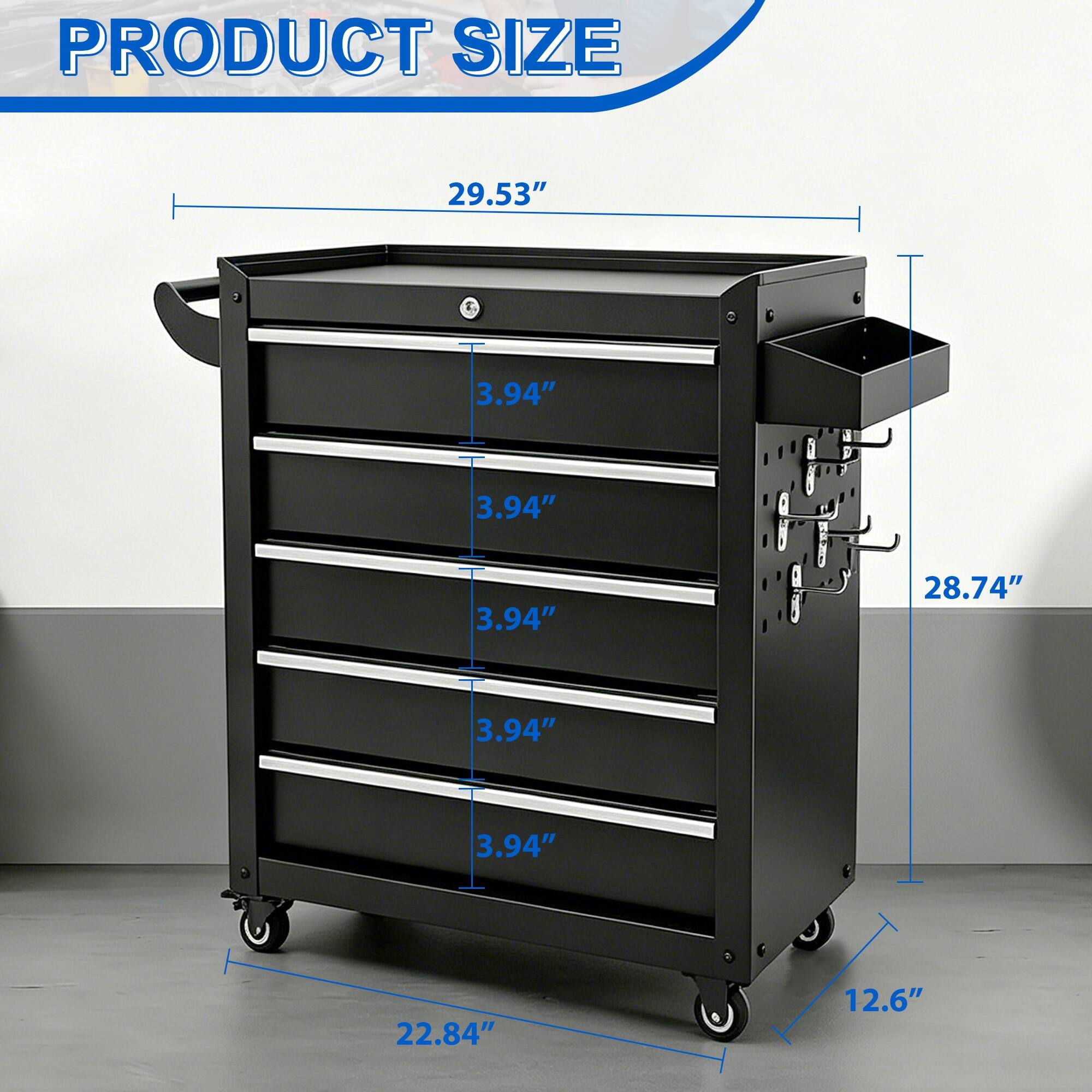 PRODUCT SIZE 29.53" 3.94" 3.94" 3.94" 3.94" 3.94" 28.74" 22.84" 12.6"