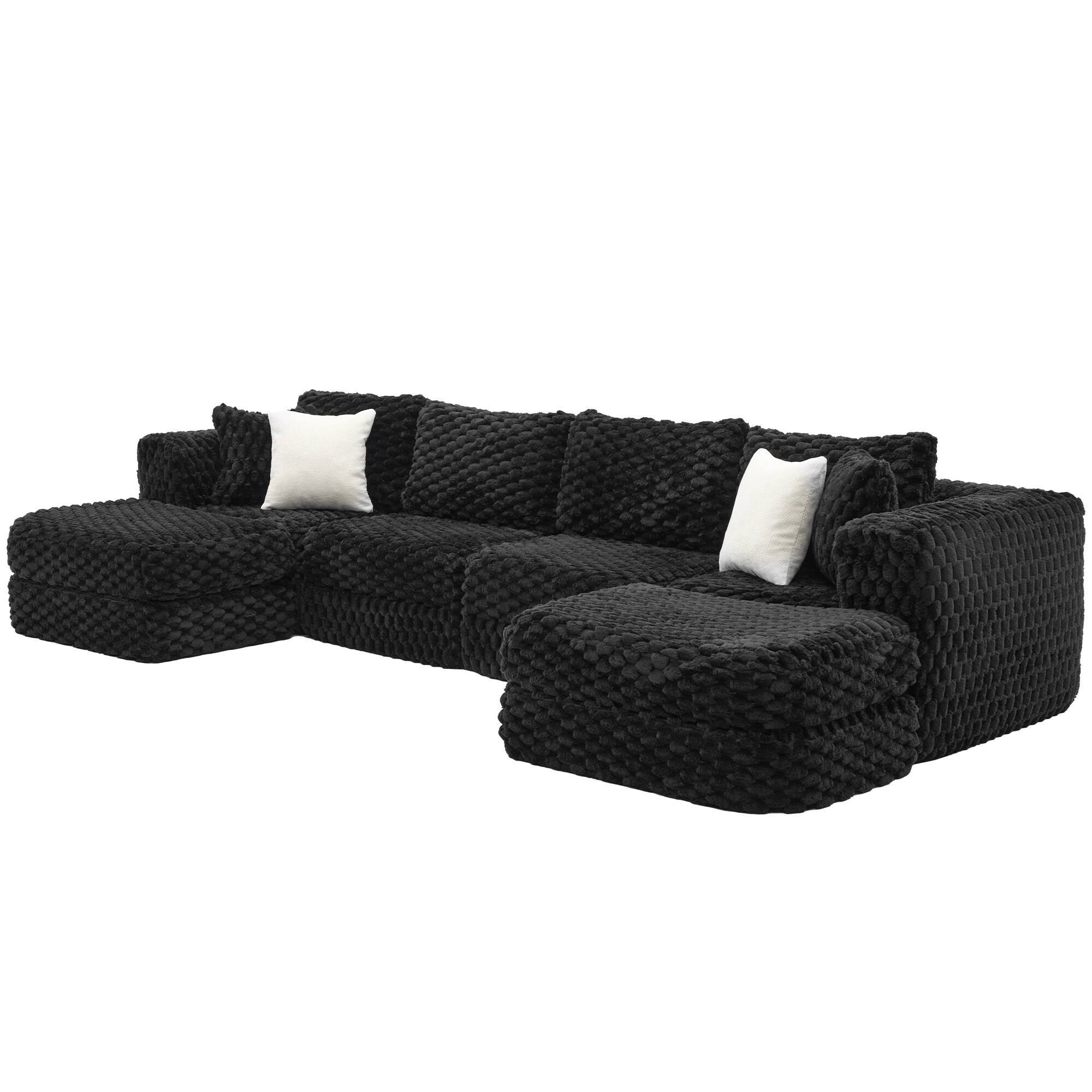 Left. Whisen - Modular Boneless Sectional Sofa with Two Movable Ottomans for Living Room - Black.