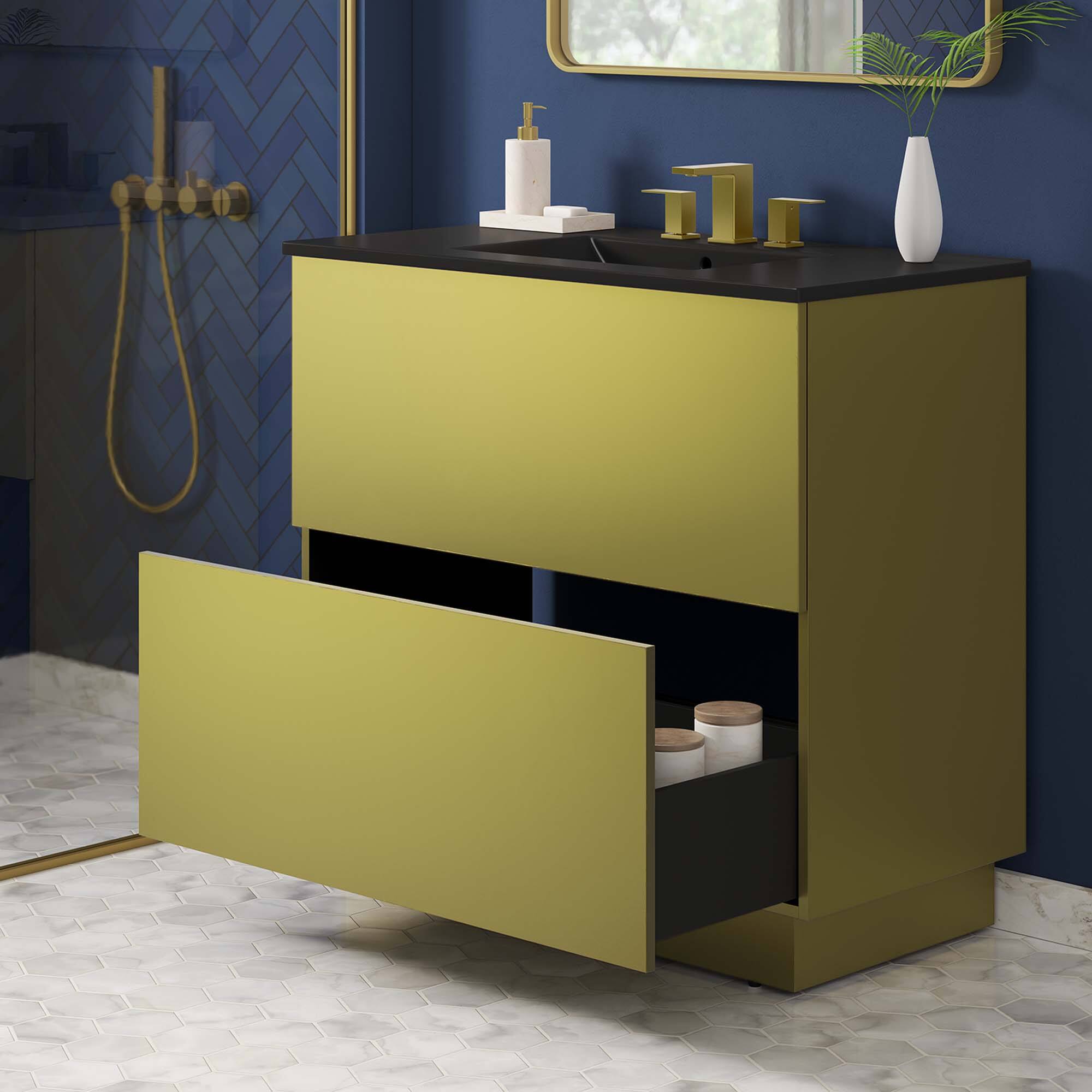Alt View 1. Modway - Quantum Bathroom Vanity Basin Included by Modway - Black Gold.