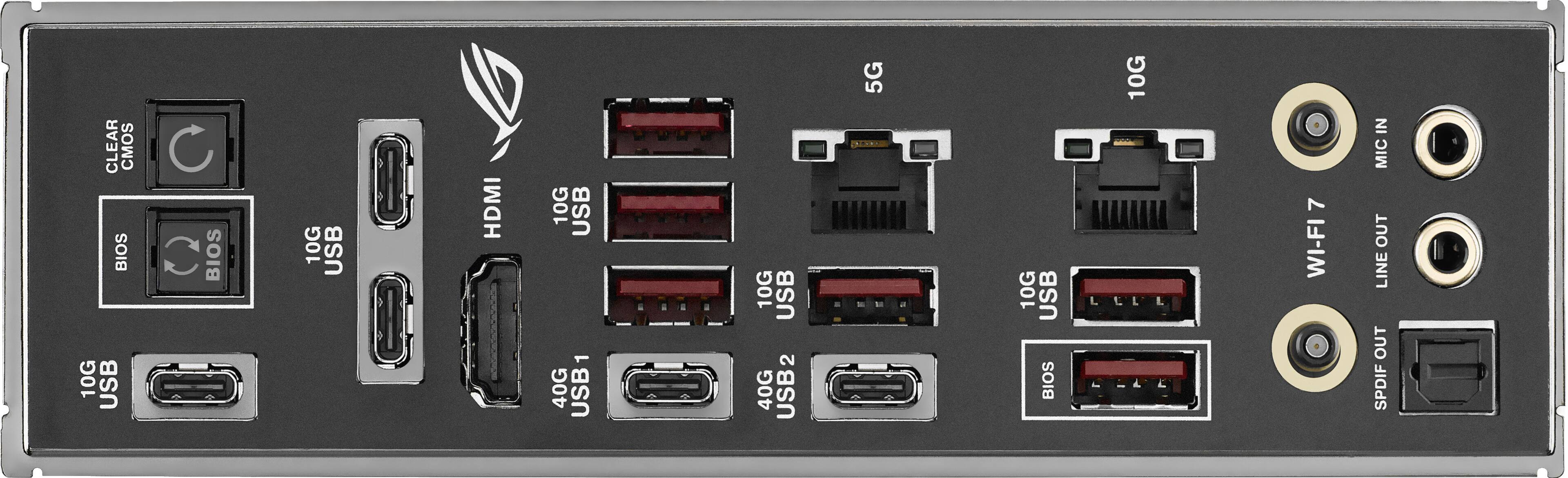 CLEAR CMOS BIOS  
10G USB  
C  
BIOS  
10G USB  
HDMI  
10G USB  
40G USB1  
10G USB  
40G USB2  
5G  
10G USB  
BIOS  
10G  
7  
WI-FI  
IN  
MIC  
OUT  
LINE OUT  
SPDIF