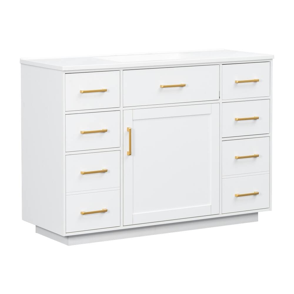 Alt View 9. Loheer - Loheer 48 inch bathroom vanity with sink, white freestanding vanity cabinet with 7 drawers - White.