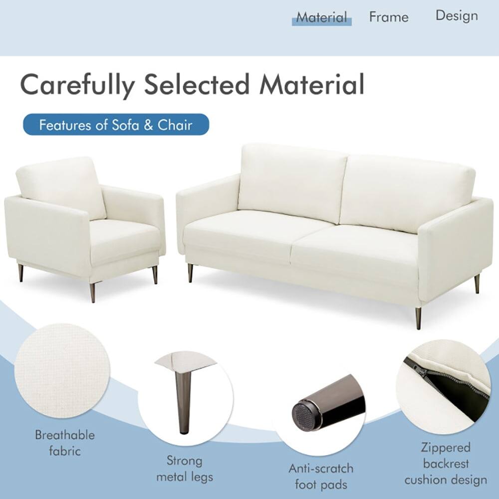 Carefully Selected Material

Features of Sofa & Chair

Material:
- Breathable fabric
- Strong metal legs
- Anti-scratch foot pads
- Zippered backrest cushion design