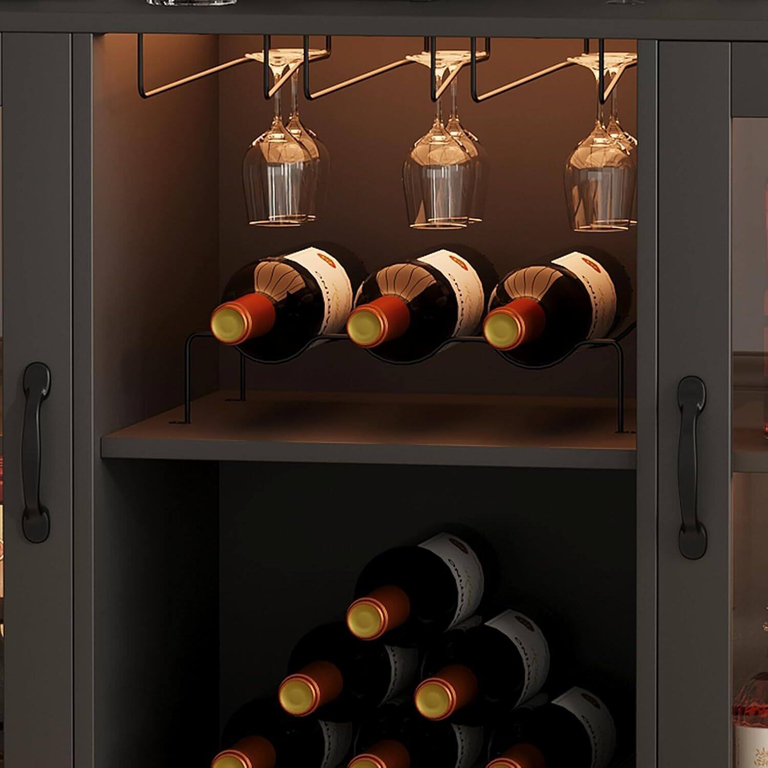 Alt View 7. GARVEE - Freestanding Liquor Cabinet for Home with LED Lights, Wine Bar Cabinet, Coffee Bar Buffet Sideboard Storage, Black - Black.