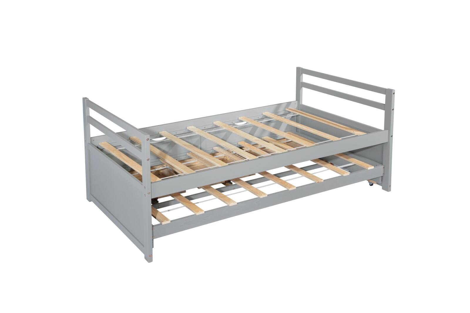 Alt View 9. Ecooso - Twin Size Bed with Headboard, Footboard, Trundle and Three Storage Drawers, Twin Size Pine Wood Bed with Headboard - Grey.