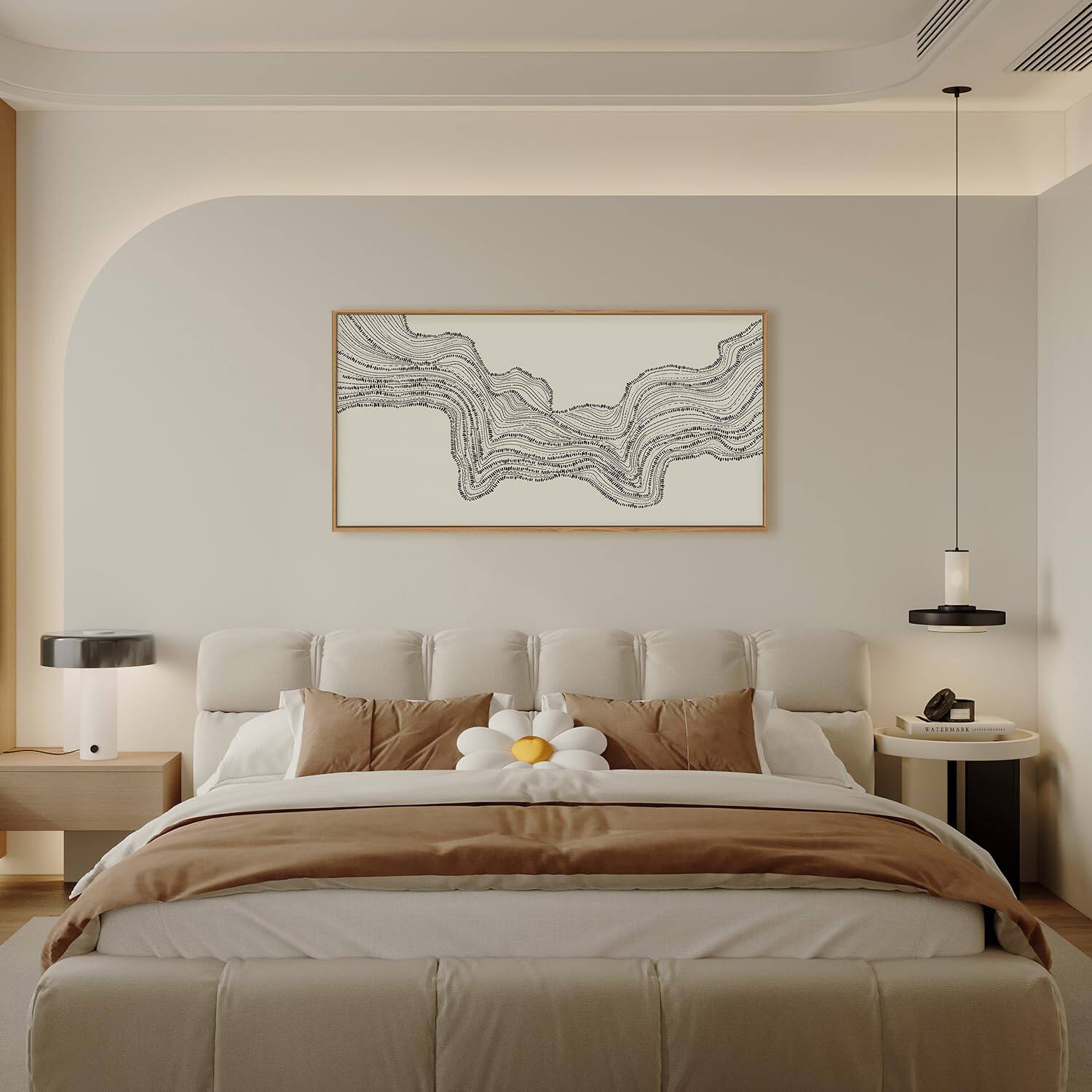 Alt View 2. Hirose Alice - HLNIUC Neutral Abstract Framed Canvas Wall Art Set Black Beige Wave Line Wall Decor Large Minimalist Painting - Dark Blue 16"L x 24"W.