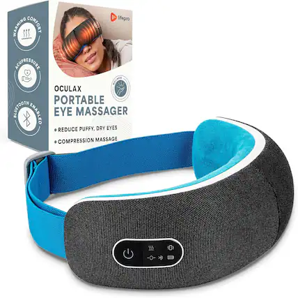Warming Comfort
Acupressure
Bluetooth Enabled
Oculax Portable Eye Massager
- Reduce puffy, dry eyes
- Compression massage