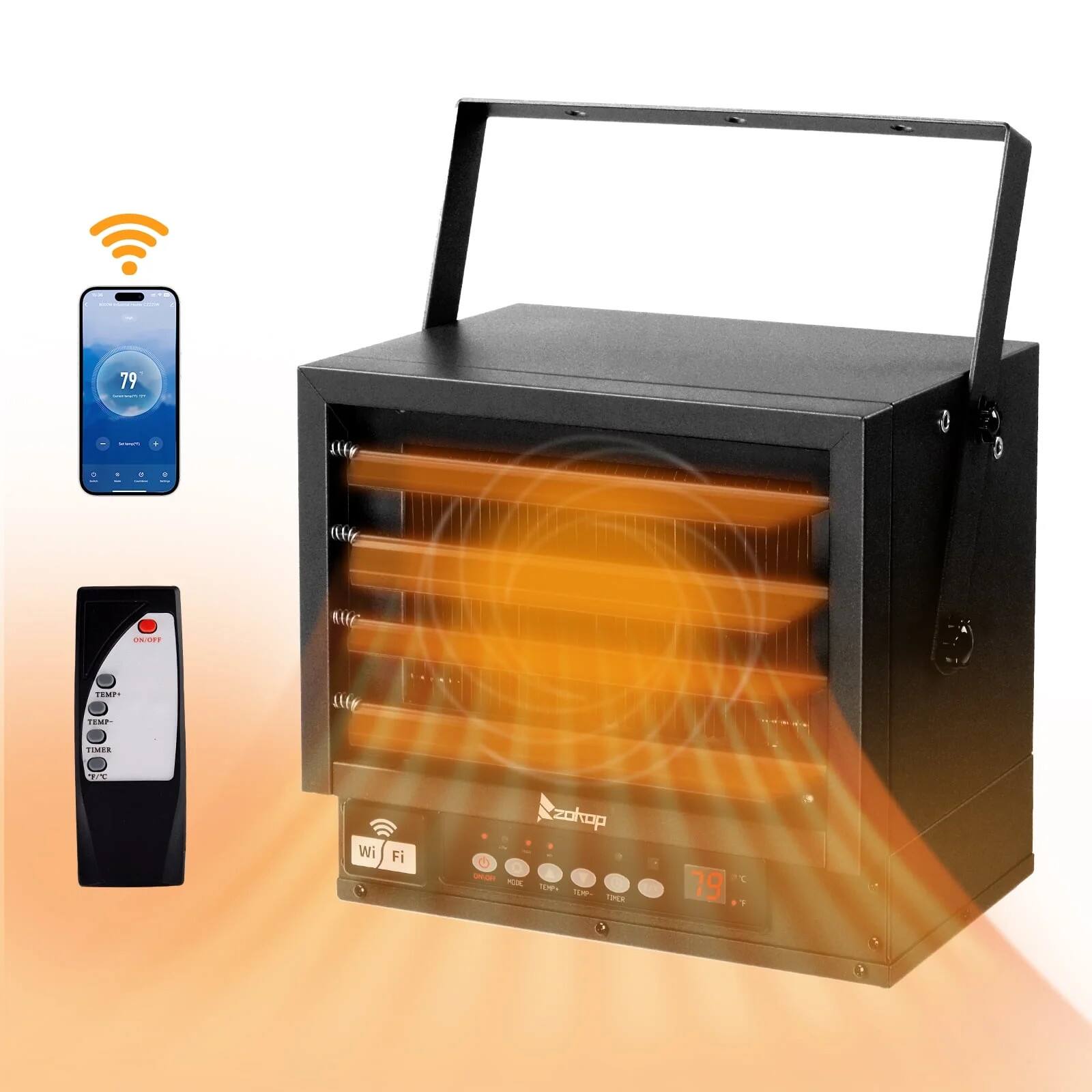 Winado - WiFi Smart Electric Garage Heater, 6000W Ceiling Mount Space Heater, 240-Volt Hard-Wired Heater Fan-Forced Shop Heater - Black