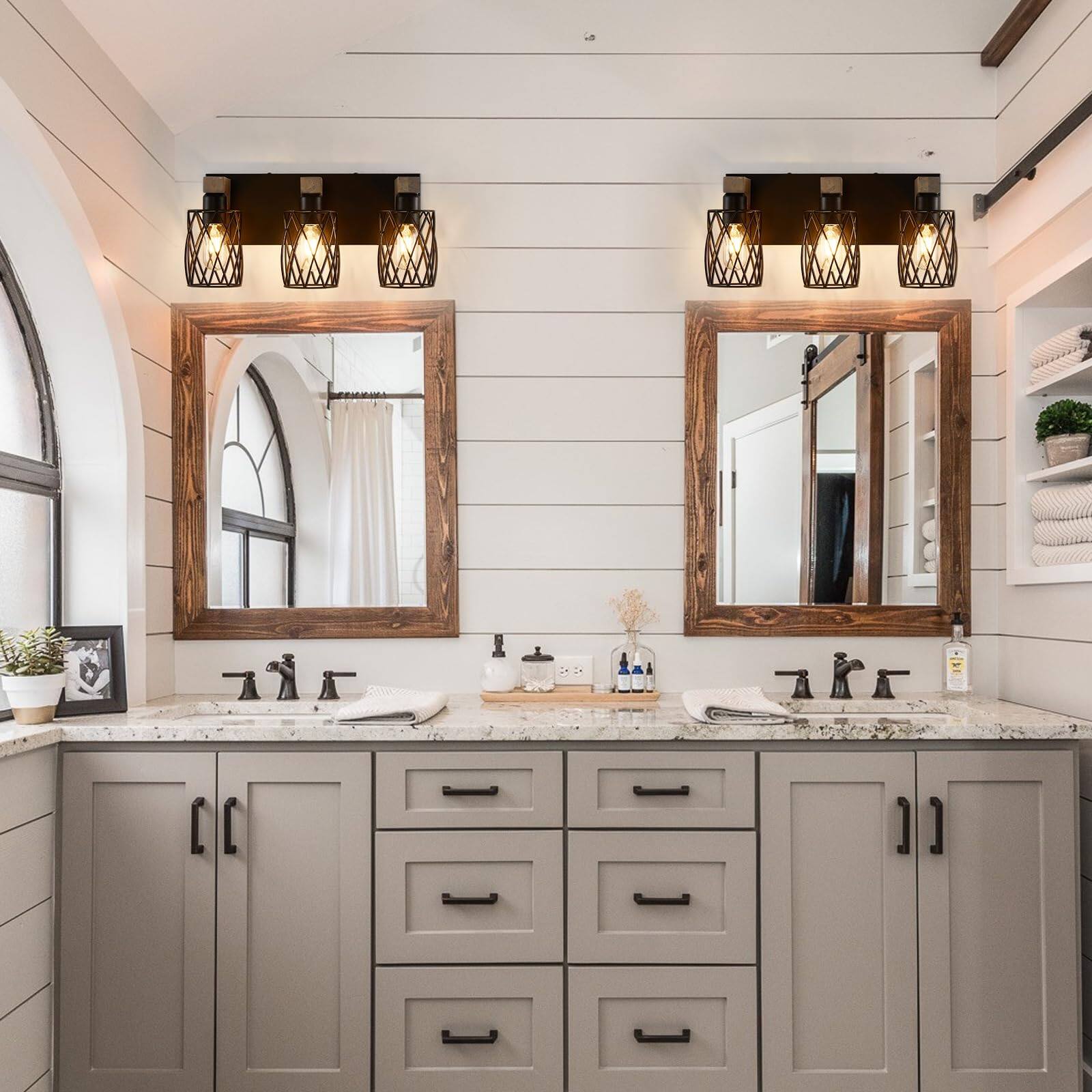 Alt View 3. Dazzling Pops - Farmhouse Bathroom Vanity Light Wood Fixtures Over Mirror Industrial Lights With Metal Shade Rustic Lightin - 5-Light.