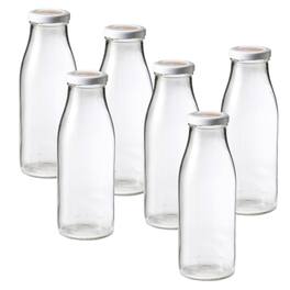 Le Parfait - Milk Bottles - 500ml French Glass Preserving Bottles w/ 48mm Printed Logo Metal Twist Cap, 16oz/Pint (Pack of 6)