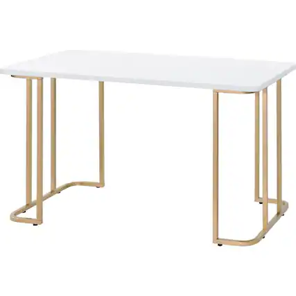 Front. Manhattan Lane - Writing Desk with Metal Curved Sled Base and Floor Protectors, White - White.