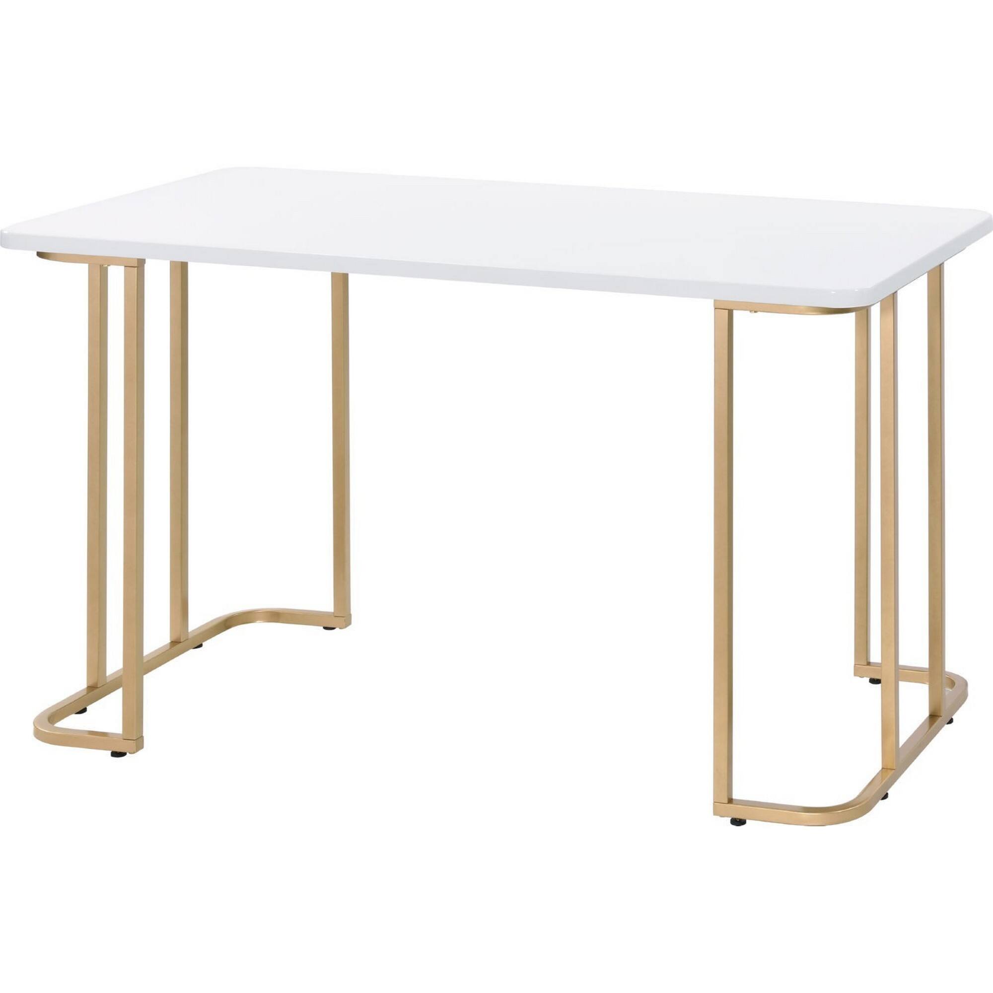 Front. Manhattan Lane - Writing Desk with Metal Curved Sled Base and Floor Protectors, White - White.