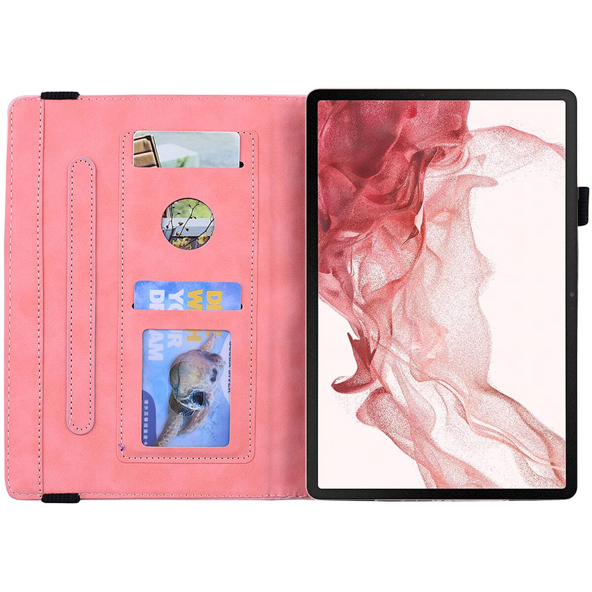 Left. Dteck - Case for Samsung Galaxy Tab S10 Ultra & S9 Ultra & S8 Ultra (X920/X910/X900),Shockproof Embossed PU Leather Folio Cover - Pink.