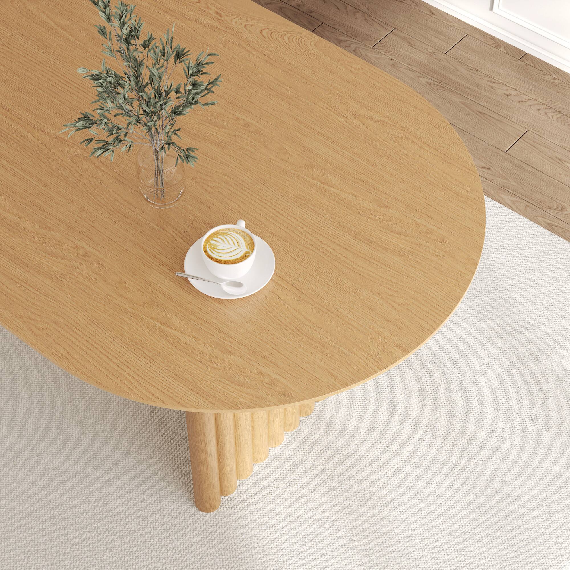 Back. Lirago - 79" Solid Wood Oval Dining Table with Double Pedestal Large Kitchen Table Seats 6-8 or More for Dining Room - Natural.