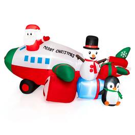 Costway - 9FT Inflatable Christmas Santa Claus on Helicopter with Snowman Penguin LED Lights - Multicolor