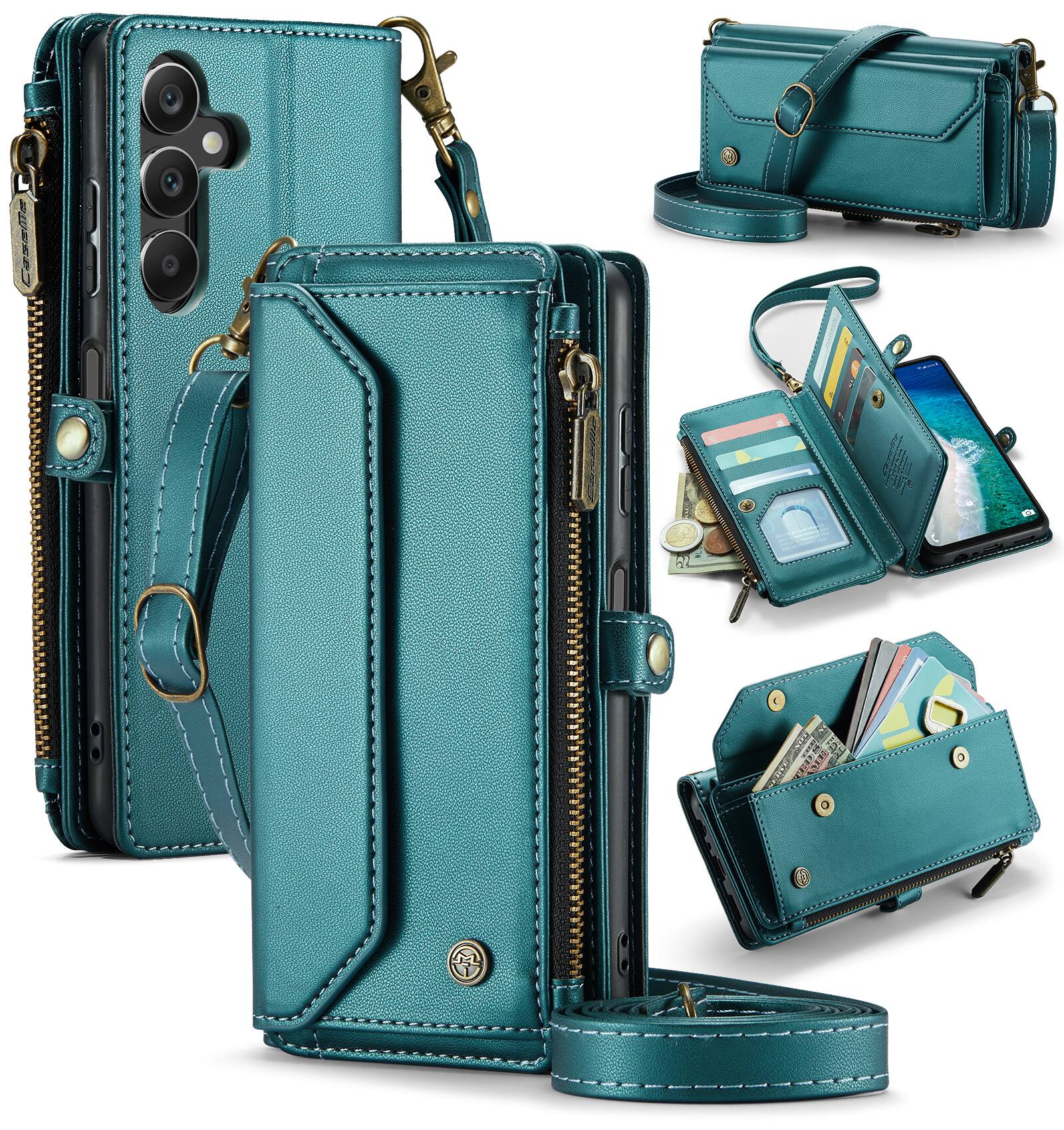 Front. Dteck - Crossbody Wallet Case for Samsung Galaxy A16 5G with Card Slots and Zipper Pocket, RFID Blocking PU Leather Phone Cover - Green.