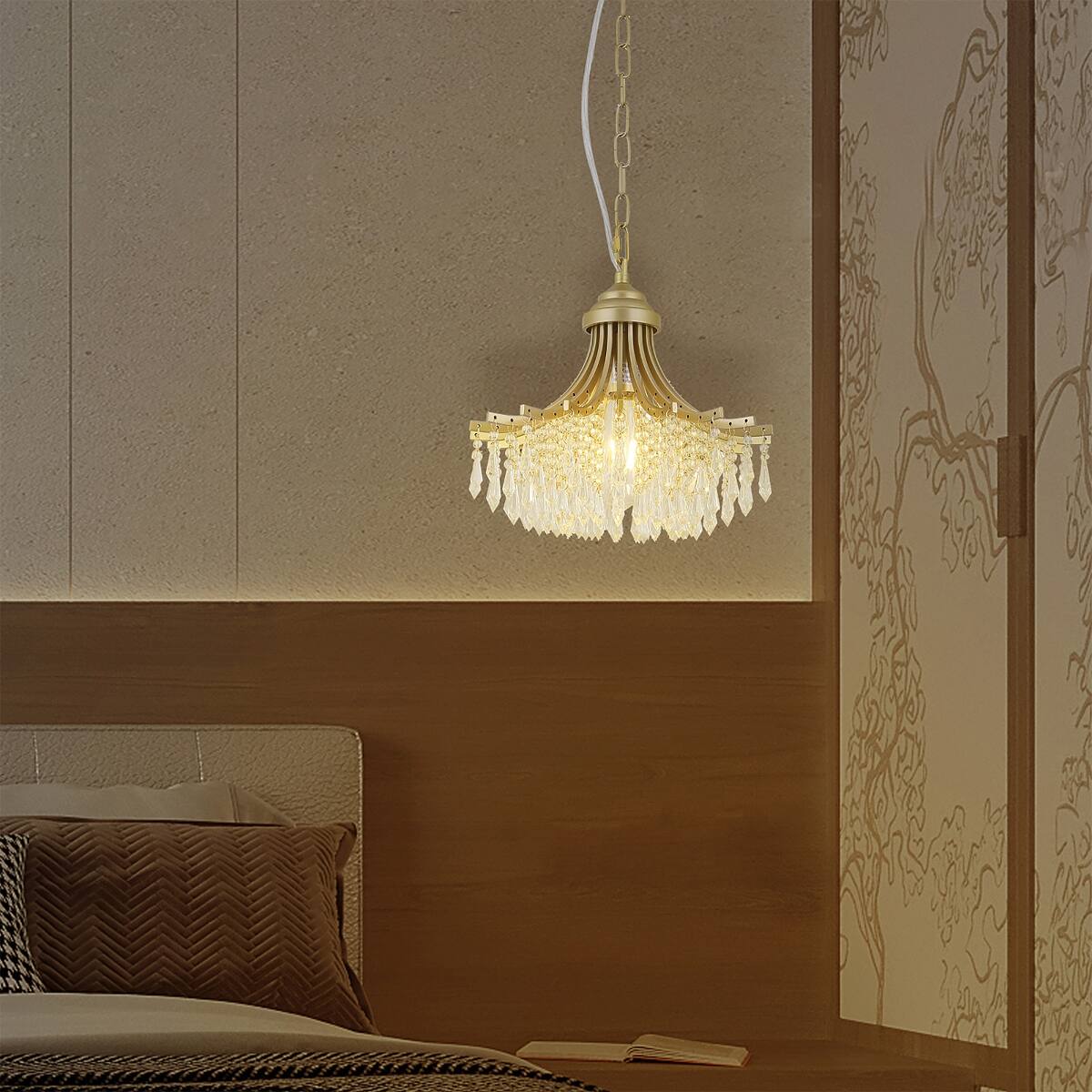 Angle. Loheer - Loheer Fan Shaped Glass Pendant Chandelier, Matte Gold Single Light, 11.75 Inch Diameter.