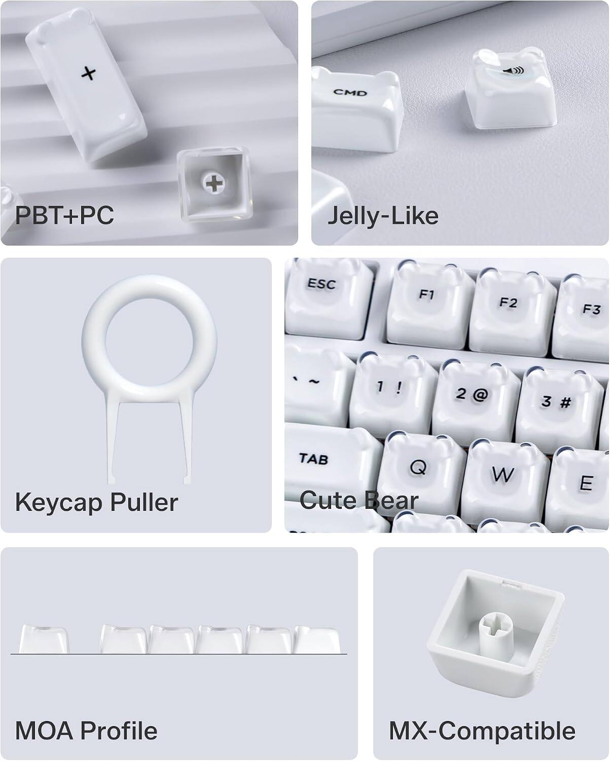 Womier Lusterfly Jelly Keycaps Set, Cute Bear Crystal Key caps for All ...