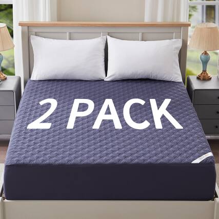 Front. PARKER SLATER - 2 Pack Waterproof Mattress Protector Full Size Pad With Deep Pocket 6"-15" Depth Soft Breathable Dirt-proof Single... - Navy Blue-Full.