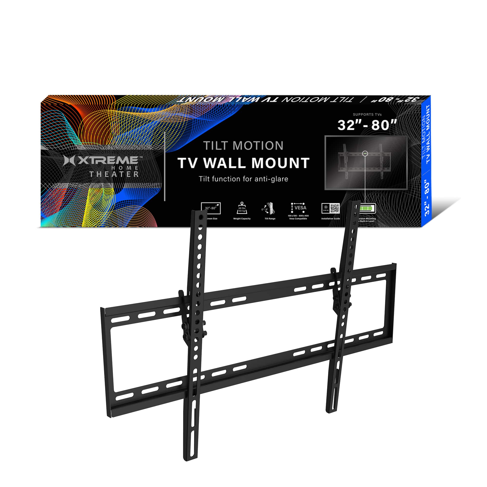 Xtreme - Tilting TV Wall Mount Bracket for 32"-80" Screens - Supports Up to 88 lbs - Black