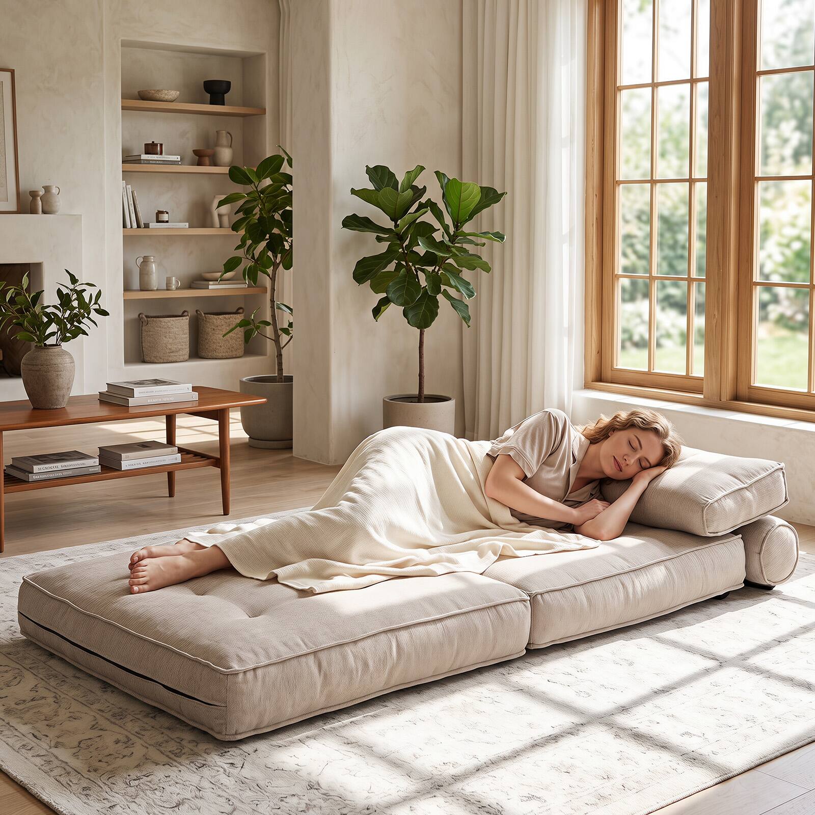 Alt View 4. Costway - Costway 1 PCS 3-in-1 Folding Sofa Bed with Bolster & Pillow, Chenille Cover, Smooth Zipper - Beige.
