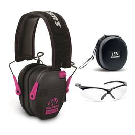 Walkers - Walker’s Razor Slim Electronic Muff (Black/ Pink) with Case and Shooting Glasses - Black/Pink