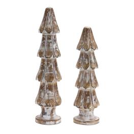 BreeBe - White Washed Wooden Pine Tree (Set of 2) - Brown