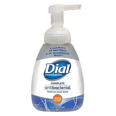 Kills 99.99% of bacteria*
Dr. Recommended Brand*
Dial Professional Complete Antibacterial Foaming Hand Wash
Original Scent
7.5 FL OZ (221 mL)