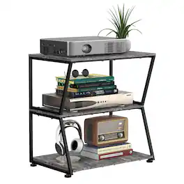 Oumilen - 3-Tier Audio Equipment Stand with Gray Metal Frame and Wood Shelves - Gray