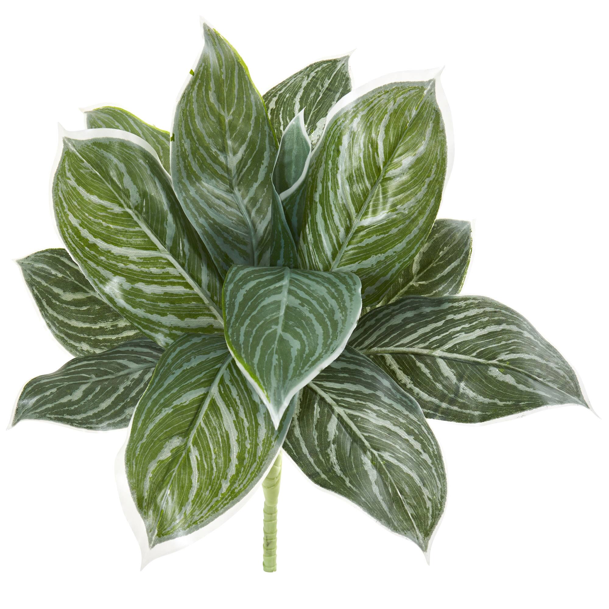 Front. BreeBe - 21" Silver Aglonema Artificial Plant (Real Touch) (Set of 6) - Green.
