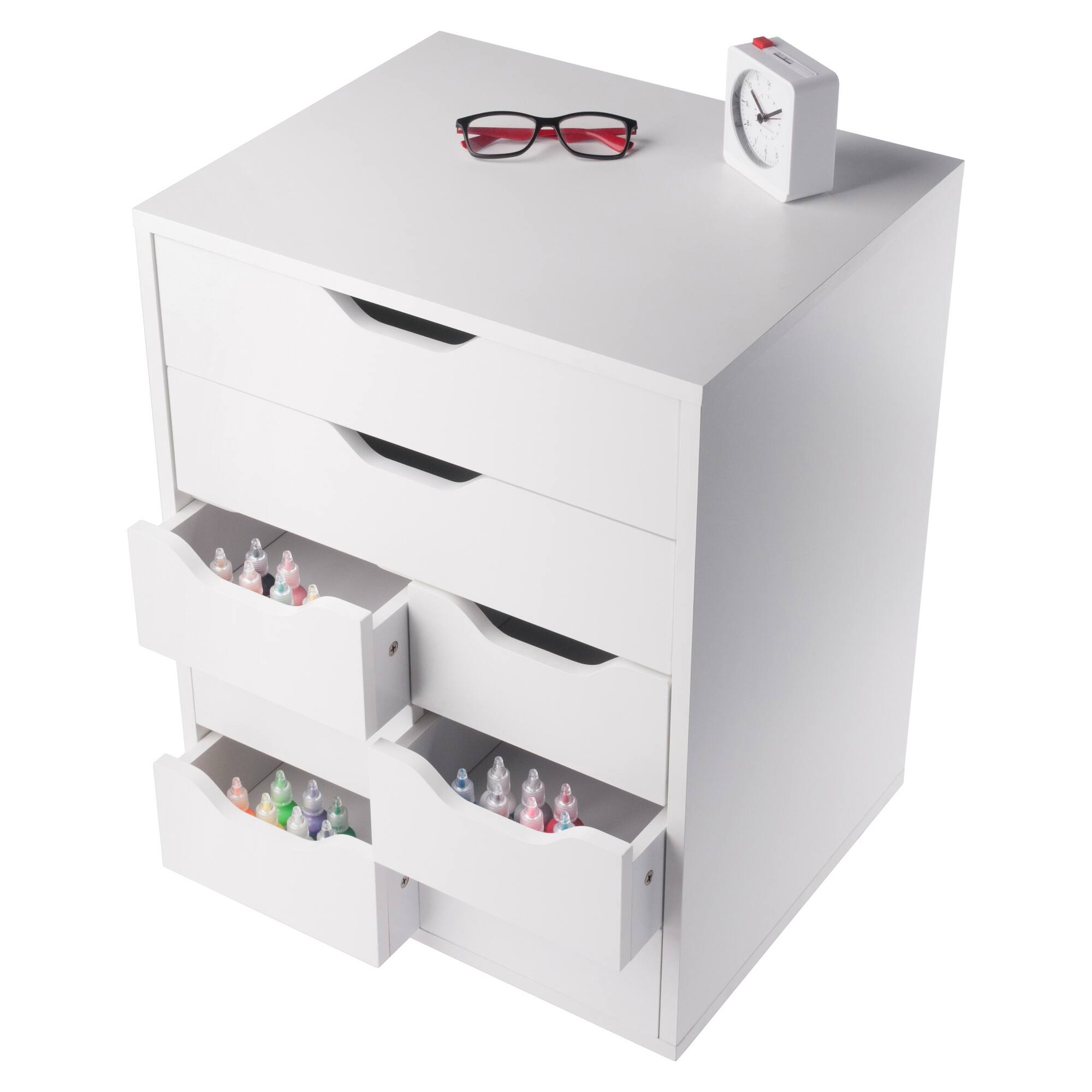 Alt View 10. Winsome Wood - Norfolk 6 Bins, 2 Drawer Mobile Cabinet - White.