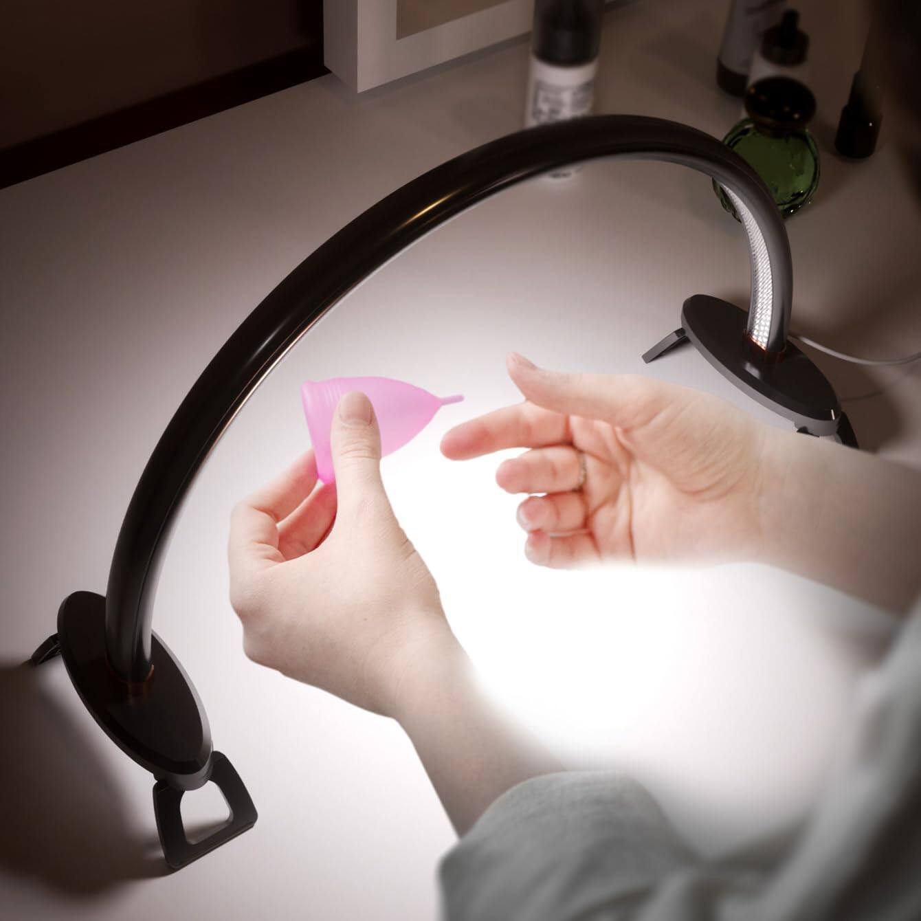 Alt View 5. HM 1810 - Half Moon Light Nail Desk Moon Light Nail Tech Half Moon lamp Color Temperature 3500K 6500K USB Powered - 16inch Black.