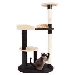 PetMaker - 3-Tier Cat Tower Indoor Feline Furniture with 2 Napping Perches, 2 Sisal Rope Scratching Posts, Hole, and Fun Toy - Black and Tan