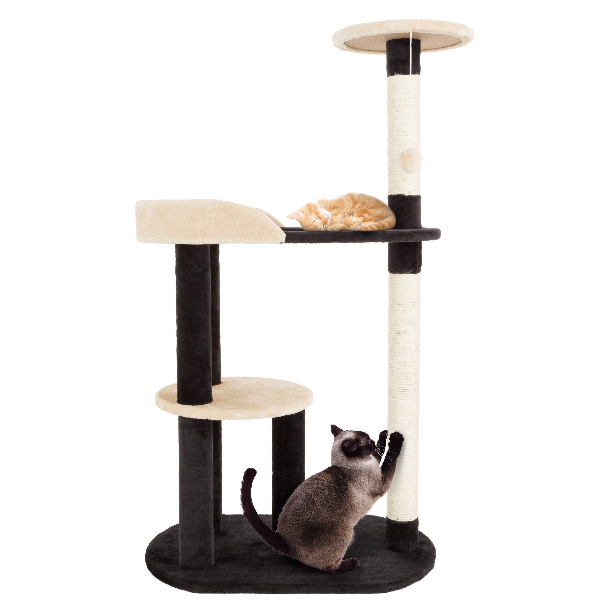 Front. PetMaker - 3-Tier Cat Tower Indoor Feline Furniture with 2 Napping Perches, 2 Sisal Rope Scratching Posts, Hole, and Fun Toy - Black and Tan.