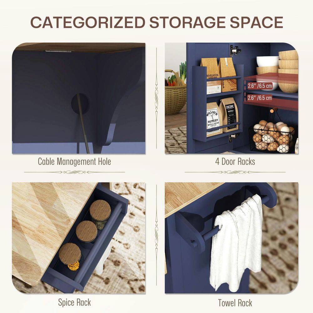 CATEGORIZED STORAGE SPACE

- Cable Management Hole
- 4 Door Racks
- Spice Rack
- Towel Rack

2.6" / 6.5 cm