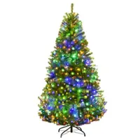Costway - 6Ft Pre-Lit Artificial Christmas Tree Hinged 350 LED Lights - Green - Front_Zoom