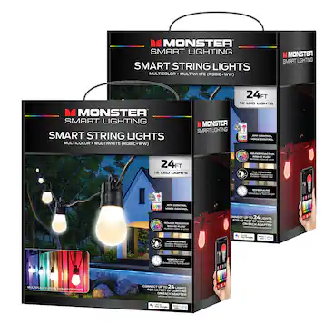 MONSTER SMART LIGHTING SMART STRING LIGHTS MULTICOLOR . MULTIWHITE (RGBIC+WW)
MONSTER SMART LIGHTING
SMART STRING LIGHTS MULTICOLOR . MULTIWHITE (RGBIC+WW)
MONSTER SMART LIGHTING
24FT 12 LED LIGHTS
- SSNITTRA VERE CUNTRE
- 24FT 1 LEO LIGHTS SUUND PUNSTIVE
- 4 PLT muttala
- AL WEATSER
- HUSULO Dees mmers Schedutes
- CUNTINESL VUE CONTENL mUUTE ACITIVE
- PLAR urtane Cd
- ONNECT UPTO 24 LIGHTS FOR 48 FEET OF LIGHTING ON EACH ADAPTER
- WAT Ca mestare
- Googe
- SELA mas T
- notadaas
- GOn MULTIPLE COR ONS SHADES DF WHITE
- CONNECT TO 24 LIGHTS FOR 48 FEET OF LIGHTING ON EACH ADAPTER
- Soogle