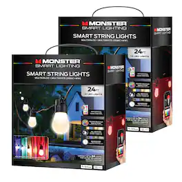 Monster - 48 ft Smart String Lights with 24 LED Lights for Outdoor Lighting & Backyard Lights - Multicolor